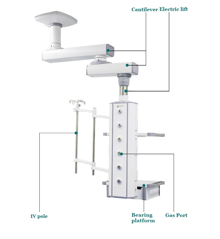 Medical Gas Equipment Double Arm Surgical Pendant Hospital ICU Room Ceiling Mounted Pendant with Gas Outlet